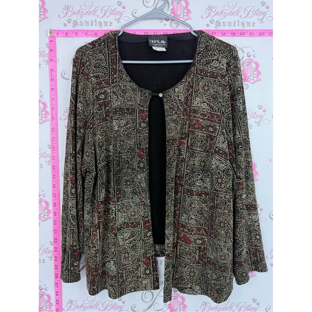 Onyx Nite sparkly cardigan Black, Olive & Burgundy Printed Open Cardigan